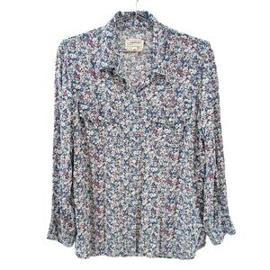 CURRENT ELLIOTT The Perfect Shirt Sophia Floral Button Up • Large • blue white